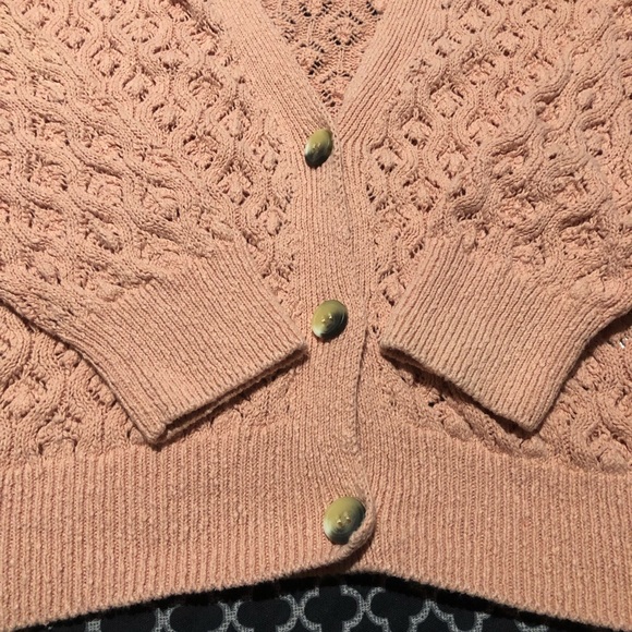 Zara Womens Open Knit Button Cardigan Sz Medium 100% Cotton Coral Pink L1 - Picture 4 of 8